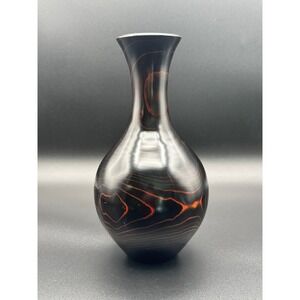 Vintage Japanese Lacquered Wood Vase 9.75" Tall Mid Century Modern Dark Brown